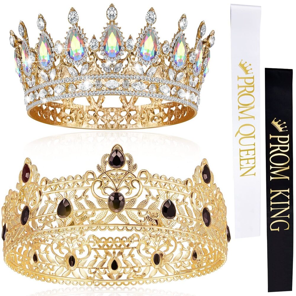 9337 4 Pieces Prom King and Queen Crowns Set with Sashes Halloween Birthday